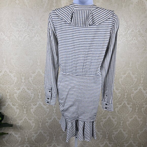 Veronica Beard Size 0 Kai Swiss Dot Striped Dress Long Sleeve Ruched Ruffle - Picture 8 of 16